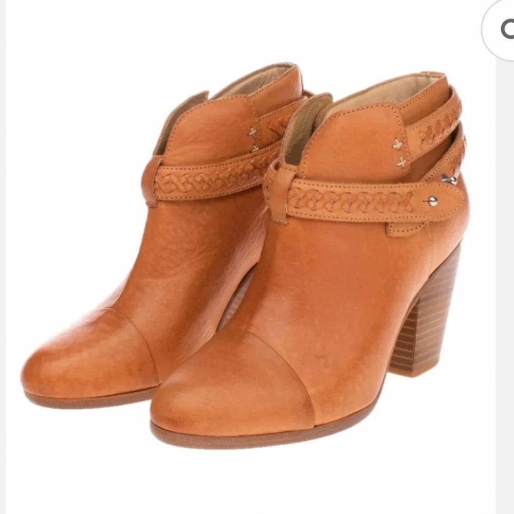 Rag & Bone brown camel Harrow braided belted ankle leather boots SZ 8.5
